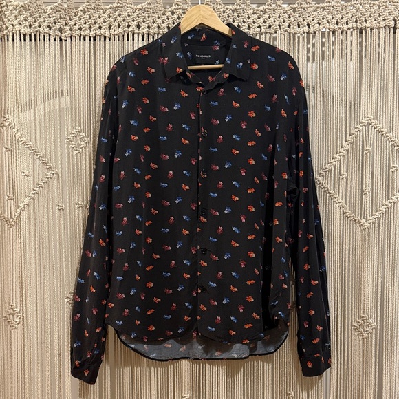 The Kooples Black Button Up Shirt with Red and Blue Floral Design - Picture 1 of 11